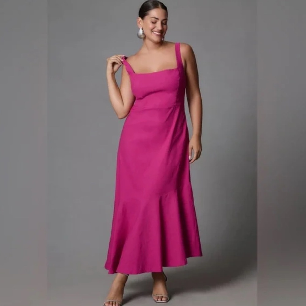 Anthropologie The Ariana Square-Neck Asymmetrical
Ruffle-Hem Dress Sz XL